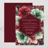 Weelderige botanische Burgundy bruiloft Kaart (Voorkant / Achterkant)