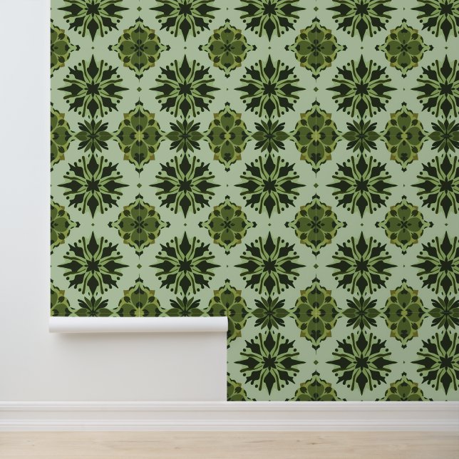 Weelderige botanische mandala mozaïek patroon behang (Applicatie)