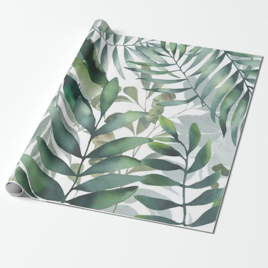 Weelderige Botanische Waterverf Gift Wrap Cadeaupapier (Uitgerold)