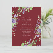 Weelderige Burgundy Lente Bruiloft Kaart (Staand voorkant)