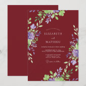 Weelderige Burgundy Lente Bruiloft Kaart (Voorkant / Achterkant)