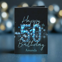 Weelderige Chic Sapphire Blue en Black 50e verjaar Kaart