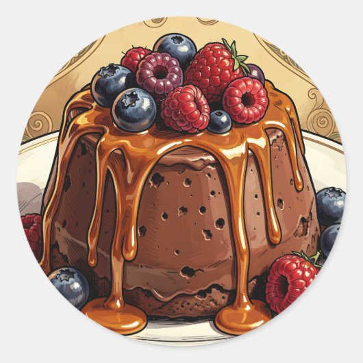 Weelderige Chocolade Caramel Besencake Ronde Sticker (Voorkant)