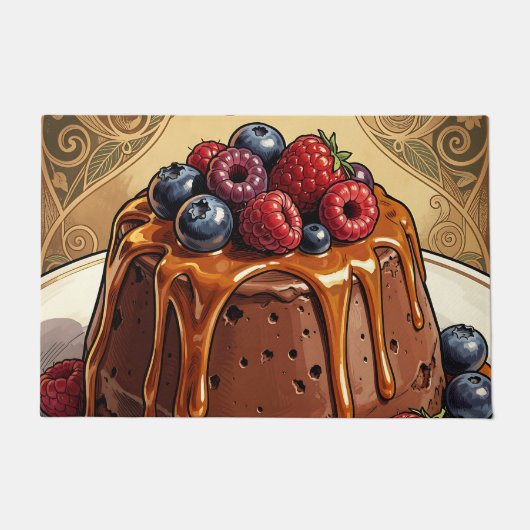 Weelderige chocolade-caramel-bessencake deurmat (Voorkant)
