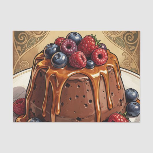 Weelderige chocolade-caramel-bessencake tissuepapier (Voorkant)