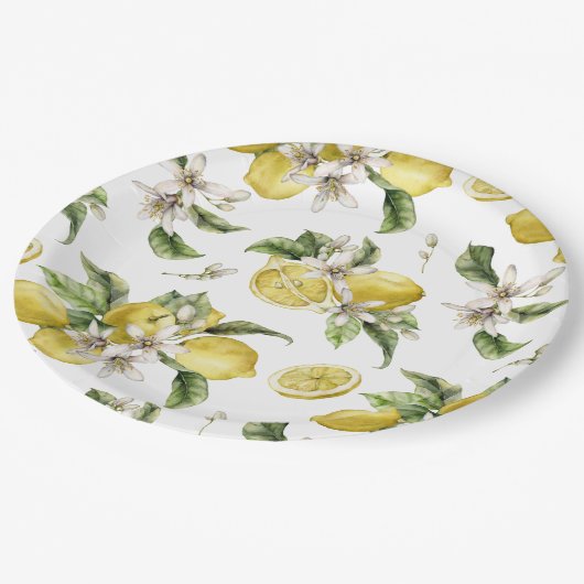 Weelderige citroenen en groen papieren bordje (Gekanteld)