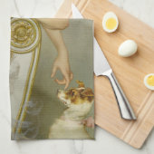 weelderige dame speels plagen haar puppy hond theedoek (Quarter Fold)