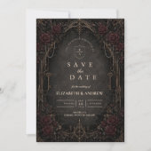 Weelderige Donkere Victoriaanse Goth Huwelijk Save The Date (Voorkant)