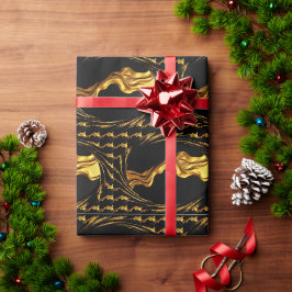 Weelderige Draaiing Vloeibaar Goud Zwart Monochroo Cadeaupapier