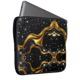 Weelderige Draaiing Vloeibaar Goud Zwart Monochroo Laptop Sleeve