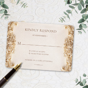 Weelderige Elegante Gouden Bloem RSVP-reactiekaart RSVP Kaartje