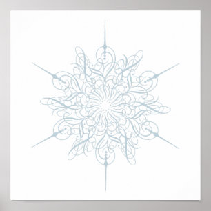 Weelderige Elegante Ijsblauwe Sneeuwvlok Kerst Poster