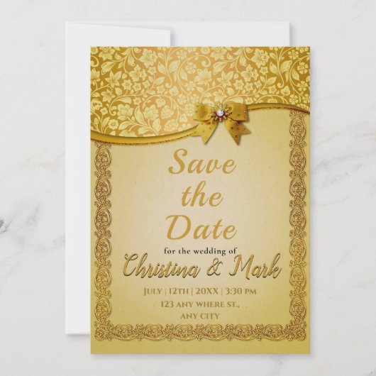 Weelderige Elegante Retro Abstracte Bloemen en Bla Save The Date (Voorkant)