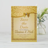 Weelderige Elegante Retro Abstracte Bloemen en Bla Save The Date (Staand voorkant)