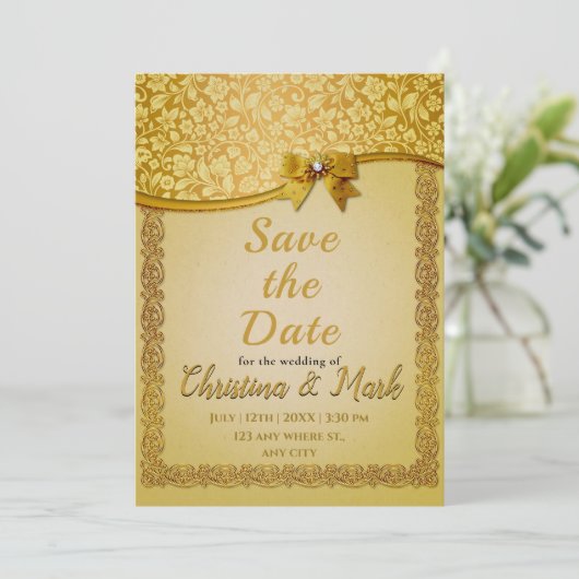 Weelderige Elegante Retro Abstracte Bloemen en Bla Save The Date (Staand voorkant)