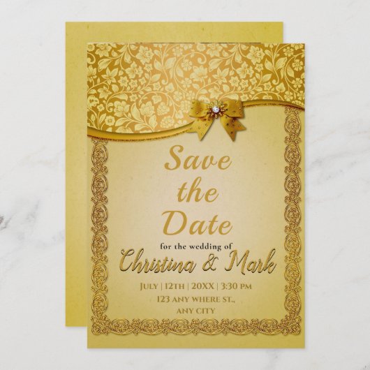 Weelderige Elegante Retro Abstracte Bloemen en Bla Save The Date (Voorkant / Achterkant)