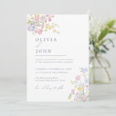 Weelderige Elegante Wilde Bloemen Stof Blauw Bruil Kaart (Staand voorkant)