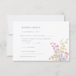 Weelderige Elegante Wilde Bloemen Stof Blauw Bruil RSVP Kaartje