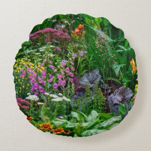 Weelderige Engelse Cottage Garden Zomer Bloemen Fo Rond Kussen