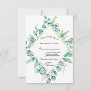 Weelderige Eucalyptus Diamant Gouden Trouw RSVP Kaartje
