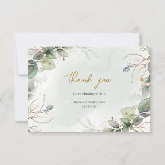 Weelderige eucalyptus groen en goud dank u bedankkaart (Voorkant)