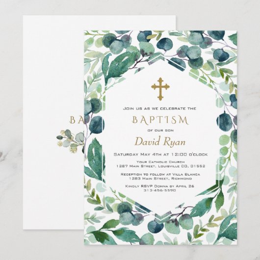 Weelderige Eucalyptuslijst Gouden Kruis Jongens Do Kaart (Voorkant / Achterkant)