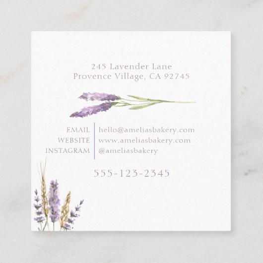 Weelderige Floral tarwe, roze en lavendel krans ba Vierkante Visitekaartje (Achterkant)