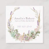 Weelderige Floral tarwe, roze en lavendel krans ba Vierkante Visitekaartje (Voorkant)