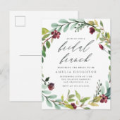 Weelderige gebladerte krans handgeschreven bruids  uitnodiging briefkaart (Voorkant / Achterkant)