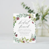 Weelderige gebladerte krans handgeschreven bruids  uitnodiging briefkaart (Staand voorkant)