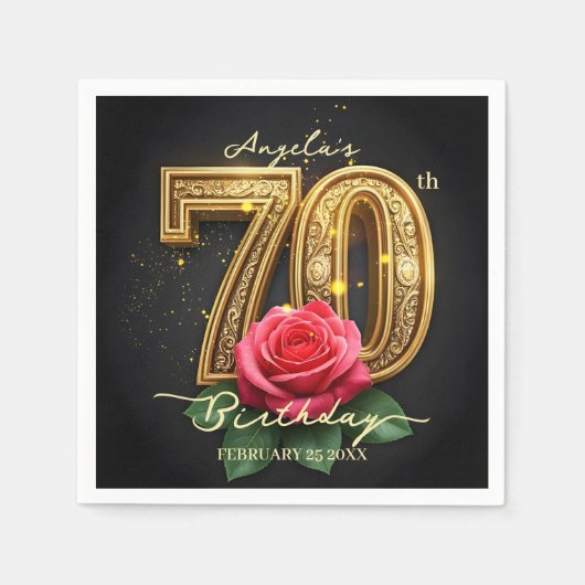 Weelderige Glamoureuze Chic Roos Goud 70e Verjaard Servet (Voorkant)
