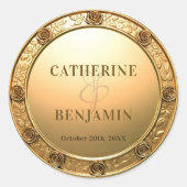 Weelderige glanzende gouden gebeeldhouwde Rozen Bo Ronde Sticker (Voorkant)