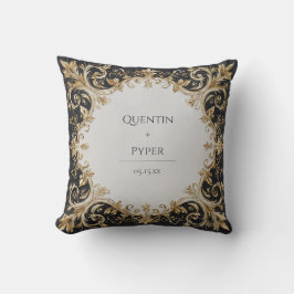 Weelderige Gouden Acanthus Rol Zwarte Marmer Luxe Kussen