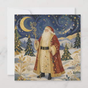 Weelderige Gouden Art Nouveau Kerstman Winter Kaart