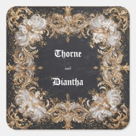 Weelderige Gouden Barok Witte Bloem Marmer Bruilof Vierkante Sticker