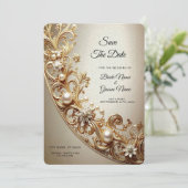 Weelderige Gouden Bloem Save The Date (Staand voorkant)