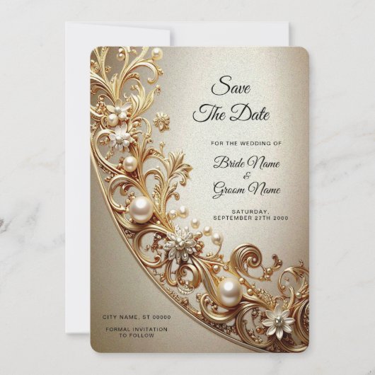 Weelderige Gouden Bloem Save The Date (Voorkant)