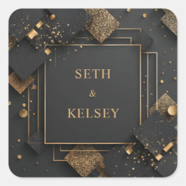 Weelderige Gouden Glitter Geometrische Black Tie B Vierkante Sticker