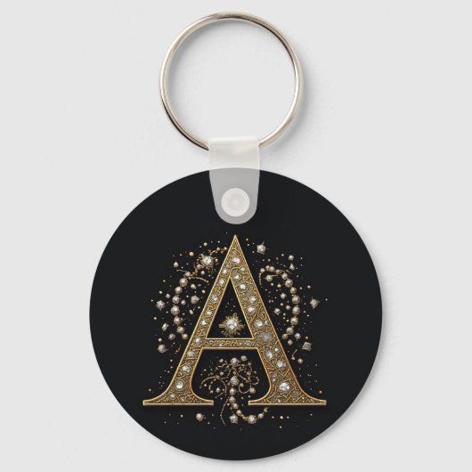 Weelderige gouden letter A luxe monogram vintage Sleutelhanger (Voorkant)