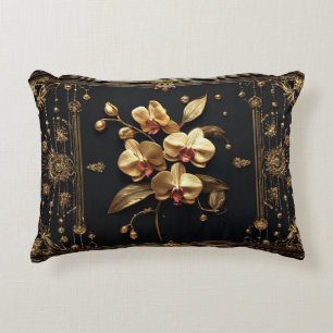 Weelderige Gouden Orchidee Bloemstuk Kunstwerk Accent Kussen