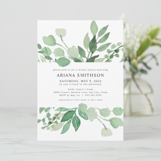 weelderige groen bruids douche uitnodiging 4197 (Staand voorkant)