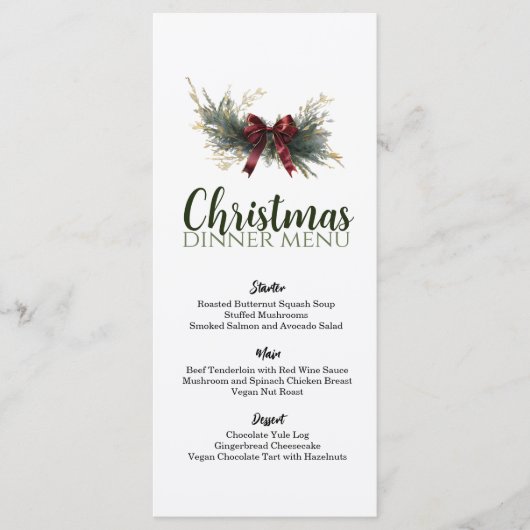 Weelderige groenblijvende rode linten minimalistis menu (Voorkant)