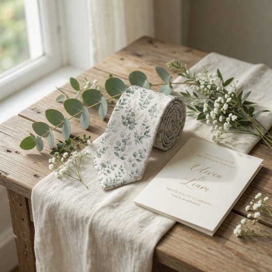 Weelderige groene aquarel eucalyptusbladeren stropdas