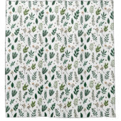 Weelderige groene bladeren en bloemen op wit douchegordijn (Voorkant)