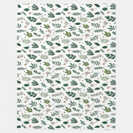 Weelderige groene bladeren en bloemen op wit fleece deken