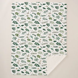 Weelderige groene bladeren en bloemen op wit sherpa deken