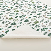 Weelderige groene bladeren en bloemen op wit sherpa deken (3/4)