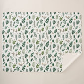 Weelderige groene bladeren en bloemen op wit sherpa deken (Voorkant (horizontaal))