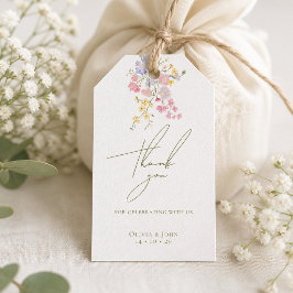 Weelderige groene Boho-wilde bloemen Elegante trou Cadeaulabel