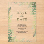 Weelderige groene varens Huwelijk Save the Date Acryl Uitnodigingen (Voorkant)